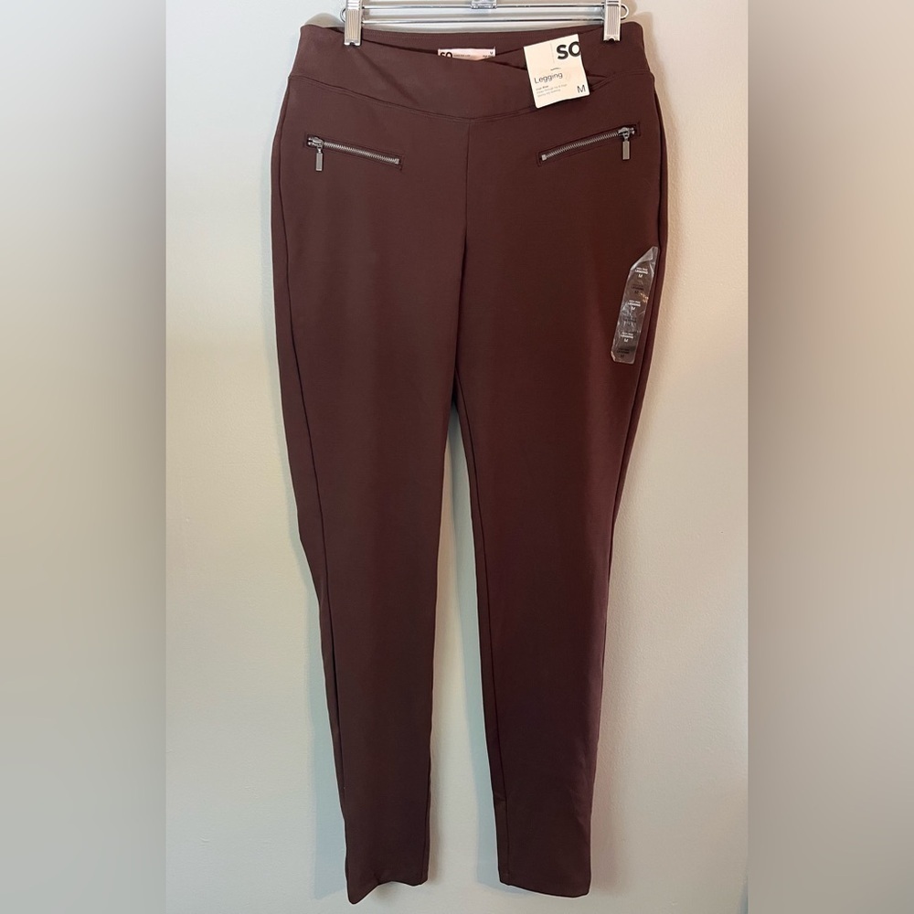 NWT SO Women's Juniors High Rise Maroon Leggings with Zipper Pockets Size M